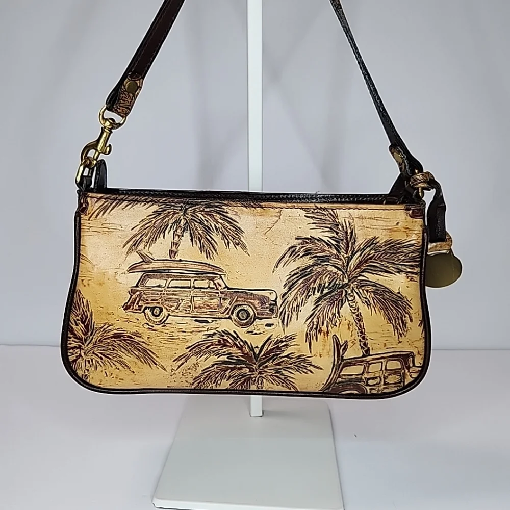 Brahmin Emma Copa Cabana Woody Car Leather Handbag Chocolate Brown Small RARE - Picture 2 of 16